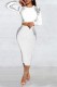 White Sexy Patchwork Hot Drill O Neck Long Sleeve Two Pieces