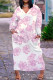 Pink Casual Floral Print Basic V Neck Long Plus Size Dresses