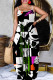 Black And White Casual Print Backless Spaghetti Strap Long Dresses
