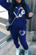Blue Casual Print Pocket Patchwork Hooded Long Sleeve Two Pieces