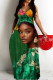 Green Casual Figure Print Backless Spaghetti Strap Long Dresses