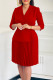 Red Elegant Solid Color Patchwork Pleated Turn-back Collar Long Dresses