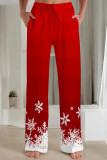 Multicolor Casual Print Pocket Patchwork Loose Mid Waist Straight Full Print Bottoms