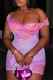 Pink Sexy Print Backless Off Shoulder Sleeveless Dresses