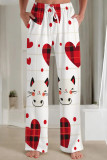 Multicolor Casual Print Pocket Patchwork Loose Mid Waist Straight Full Print Bottoms