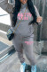 Grey Casual Print Pocket Patchwork Hooded Long Sleeve Two Pieces