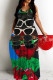 Blue Red Casual Figure Print Backless Spaghetti Strap Long Dresses