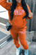 Orange Casual Print Pocket Patchwork Hooded Long Sleeve Two Pieces