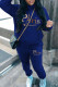 Blue Casual Print Pocket Patchwork Hooded Long Sleeve Two Pieces
