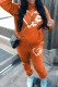 Orange Casual Print Pocket Patchwork Hooded Long Sleeve Two Pieces