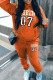 Orange Casual Print Pocket Patchwork Hooded Long Sleeve Two Pieces