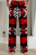 Black Red Casual Print Pocket Patchwork Loose Mid Waist Straight Full Print Bottoms