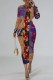 Purple Casual Print Patchwork Long Sleeve Dresses