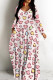 Pink Casual Print Basic V Neck Long Dresses