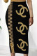 Yellow Casual Letter Print Contrast Regular High Waist Full Print Bottoms