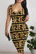 Brown Sexy Street Letter Print Contrast U Neck Printed Dresses