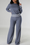 Red Casual Stripe Patchwork Contrast O Neck Long Sleeve Two Pieces