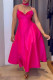 Red Elegant Solid Color See-Through Backless Zipper Spaghetti Strap Sling Dresses