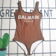 Brown Sportswear Letters Patchwork Swimwears