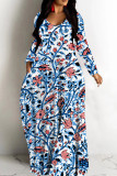 Black And White Casual Print Basic V Neck Long Dresses