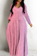 Pink Purple Casual Print Basic V Neck Long Dresses
