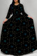 Black Elegant Striped Print Flowers Leopard Lace Up Contrast O Neck Printed Dresses