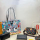 Black Casual Street Cartoon Print Letters Patchwork Contrast Bags