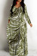 Green Casual Print Basic V Neck Long Dresses