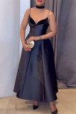 Red Elegant Solid Color See-Through Backless Zipper Spaghetti Strap Sling Dresses