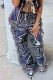 Blue Casual Print Fringed Trim Patchwork Regular Mid Waist Conventional Patchwork Bottoms
