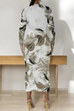 Black Gray Casual Street Geometric Print Contrast O Neck Printed Dresses