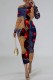 Dark Red Casual Print Patchwork Long Sleeve Dresses