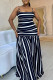 Black And White Elegant Stripe Patchwork Backless Spaghetti Strap Sling Dresses