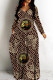 Dark Brown Casual Print Basic V Neck Long Dresses