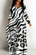 Black And White Casual Print Basic V Neck Long Dresses