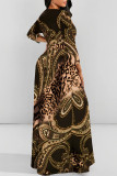 Stripe Elegant Striped Print Flowers Leopard Lace Up Contrast O Neck Printed Dresses