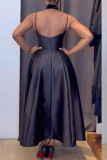 Red Elegant Solid Color See-Through Backless Zipper Spaghetti Strap Sling Dresses