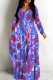 Purple Casual Print Basic V Neck Long Dresses