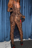 Black Casual Print Patchwork Turtleneck Skinny Jumpsuits