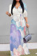 White Elegant Print Patchwork Strap Design V Neck Long Dresses