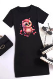 Black Casual Print Patchwork O Neck Wrapped Skirt Dresses