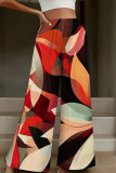 Red Casual Print Patchwork Loose High Waist Wide Leg Full Print Bottoms