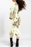 Beige Casual Street Colorblock Striped Print Contrast Half A Turtleneck Dresses
