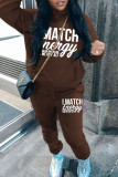 Rose Red Casual Print Pocket Patchwork Hooded Long Sleeve Two Pieces