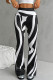 Black And White Casual Stripe Patchwork Boot Cut Mid Waist Speaker Full Print Bottoms