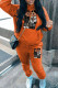 Orange Casual Print Pocket Patchwork Hooded Long Sleeve Two Pieces