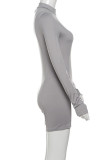 Grey Sexy Solid Color Patchwork Zipper Zipper Collar Skinny Rompers