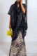 Black Casual Solid Color Patchwork See-Through V Neck T-Shirts