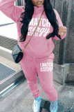Rose Red Casual Print Pocket Patchwork Hooded Long Sleeve Two Pieces