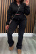 Black Casual Solid Color Patchwork Zipper Zipper Collar Long Sleeve Two Pieces